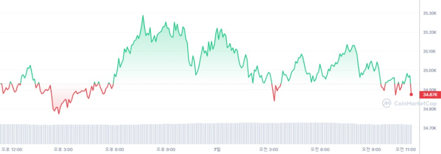  [오후 시세브리핑] 비트코인 보합세...3만4965달러선