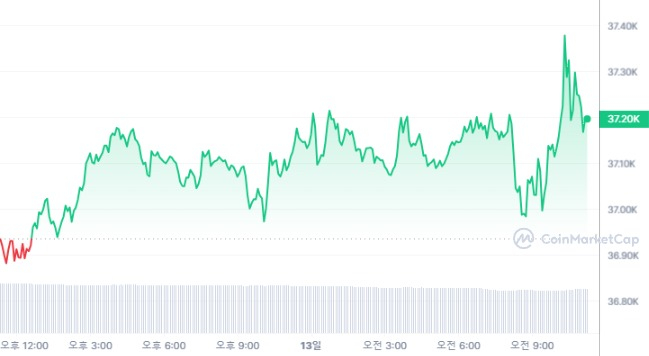  [오후 시세브리핑] 암호화폐 시장 상승 흐름 유지... 비트코인 3만7187달러