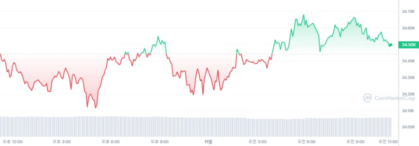  [오후 시세브리핑] 암호화폐 시장 보합세...비트코인 3만44428달러선