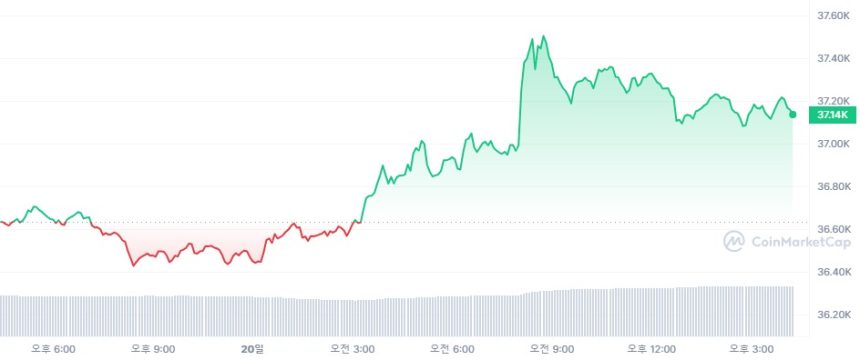  [마감 시세브리핑] 비트코인 3만7160달러, 이더리움 2000달러선
