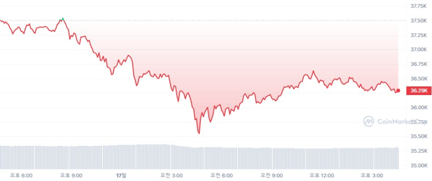  [마감 시세브리핑] 비트코인 3만6250달러, 이더리움 1940달러선