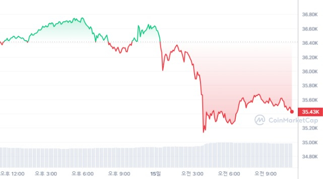  [오후 시세브리핑] 암호화폐 시장 하락세...비트코인 3만5430달러