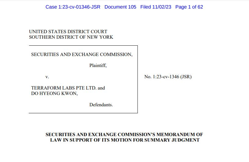  美 SEC, 법원에 테라폼랩스 약식판결 신청
