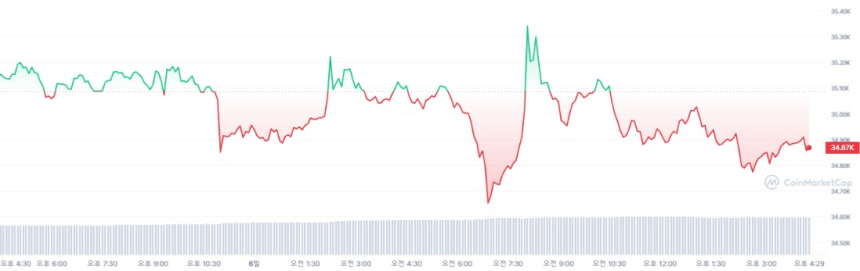  [마감 시세브리핑] 가상자산 시장 보합세...비트코인 3만4891달러선