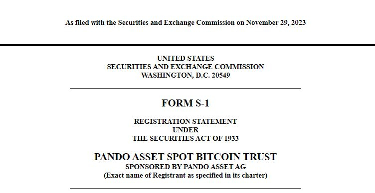 스위스 자산운용사 '판도 애셋', 美 '비트코인 현물' ETF 예비 발행사 대열 합류