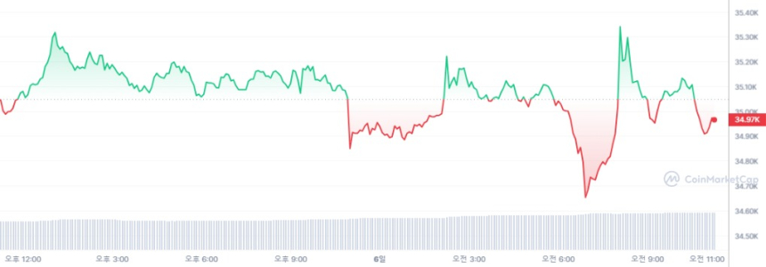  [오후 시세브리핑] 비트코인 보합세...3만4965달러선