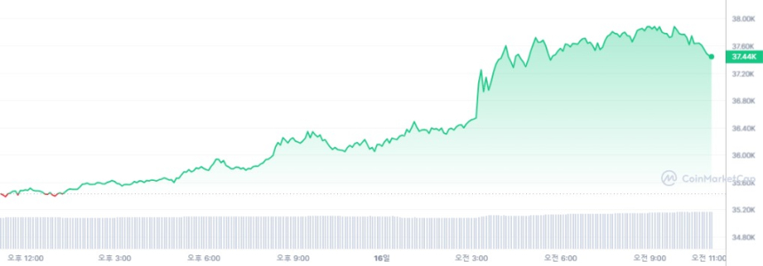  [오후 시세브리핑] 암호화폐 시장 상승세 전환...비트코인 3만7423달러
