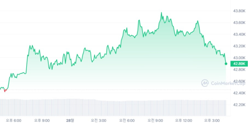  [마감 시세브리핑] 비트코인 4만3000달러, 이더리움 2370달러선