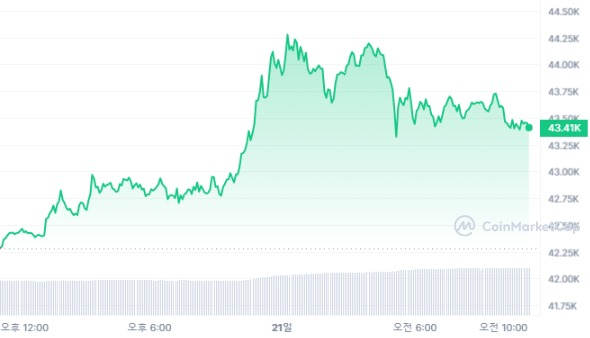  [오후 시세브리핑] 암호화폐 시장 상승흐름...비트코인 4만3369달러