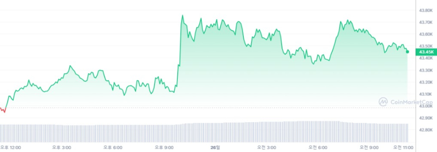  [오후 시세브리핑] 암호화폐 시장 오름세...비트코인 4만3508달러선