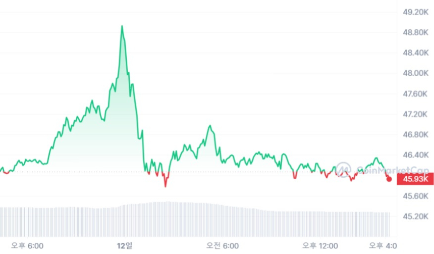  [마감 시세브리핑] 비트코인 4만6010달러, 이더리움 2610달러선
