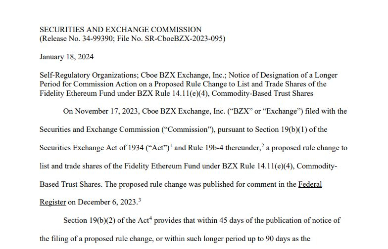 SEC, 피델리티 이더리움 현물 ETF 결정 '3월' 연기