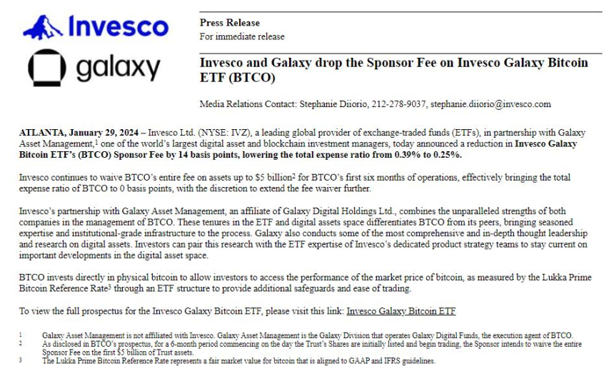 인베스코·갤럭시, 비트코인 ETF 수수료 낮춘다...0.39%→0.25%