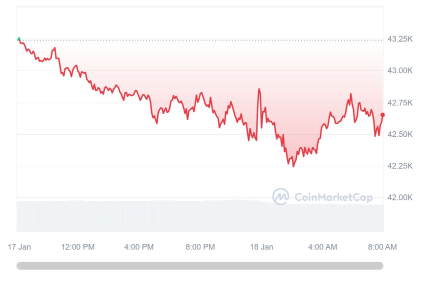  [시세브리핑] 암호화폐 시장 하락세...비트코인 4만2590달러선