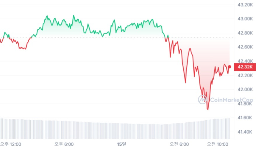  [오후 시세브리핑] 비트코인 4만2250달러선...1%대 하락세 지속