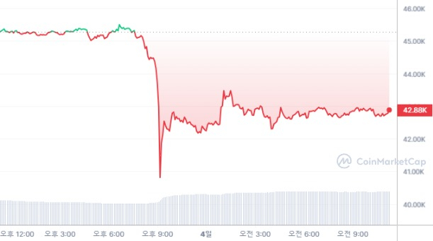  [오후 시세브리핑] 암호화폐 시장 하락세...비트코인 4만2787달러선