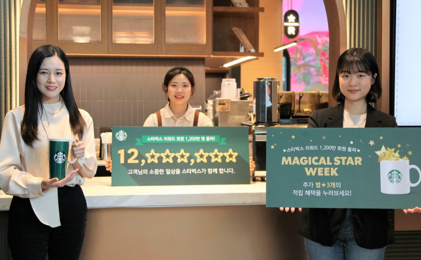  스타벅스, 리워드 회원 1200만명 기념 별 3개 추가 적립