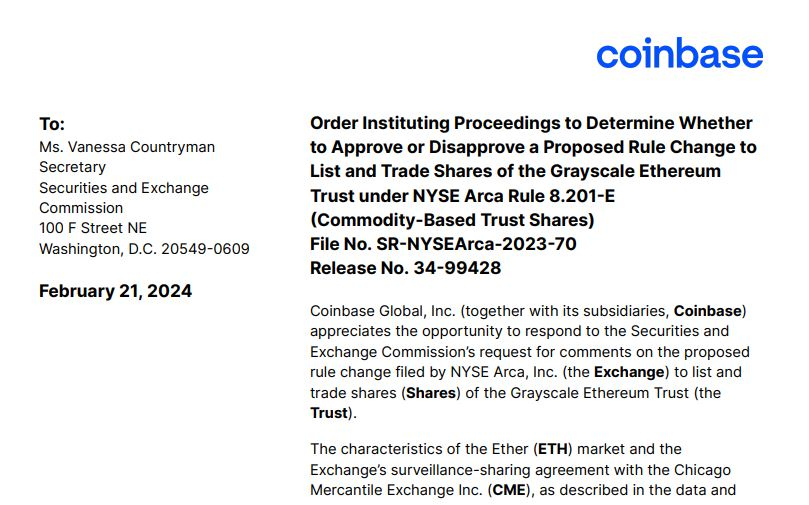  코인베이스, SEC에 의견서 