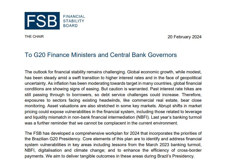  FSB, G20 재무장관에 