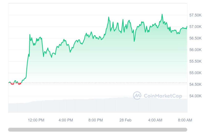  [시세브리핑] 암호화폐 시장 상승세 유지...비트코인 5만7000달러 부근