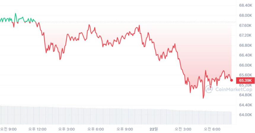  [시세브리핑] 암호화폐 시장 약세 전환...비트코인 6만5450달러선