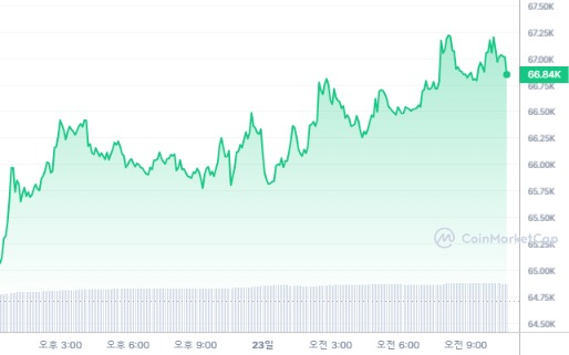  [오후 시세브리핑] 암호화폐 시장 상승흐름...비트코인 6만6887달러 진입