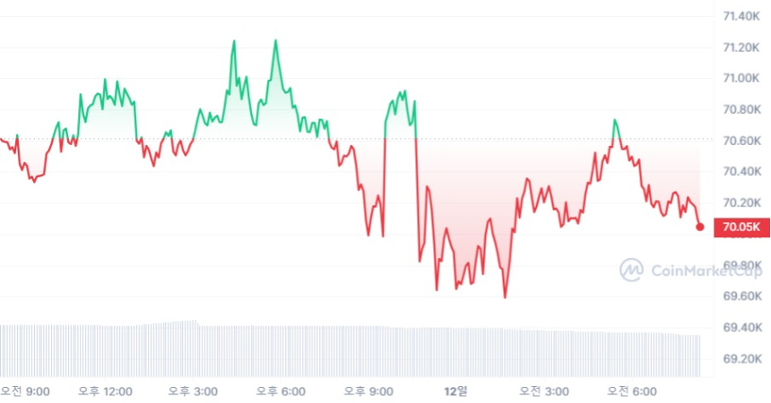  [시세브리핑] 암호화폐 시장 약보합세...비트코인 7만 달러선 유지