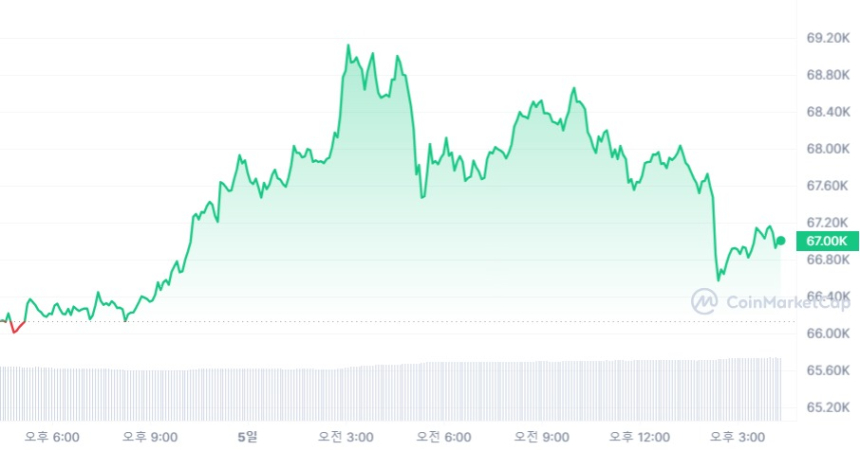  [마감 시세브리핑] 비트코인 6만6990달러, 이더리움 3280달러선