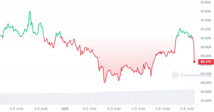 [마감 시세브리핑] 비트코인 6만6370달러, 이더리움 3070달러선