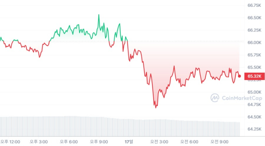 [오후 시세브리핑] 비트코인 6만5371달러, 이더리움 2947달러선