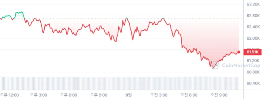  [오후 시세브리핑] 암호화폐시장 약보합세...비트코인 6만 1519달러 선