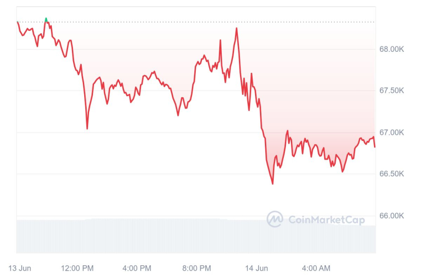 [시세브리핑] 암호화폐 시장 하락세...비트코인 6만6850달러선