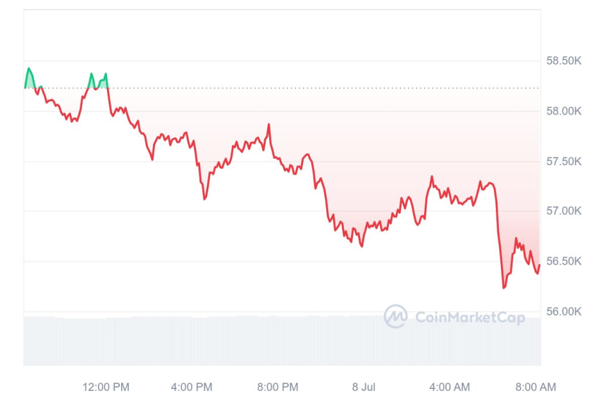 [시세브리핑] 암호화폐 시장 하락세 지속...비트코인 5만6430달러선