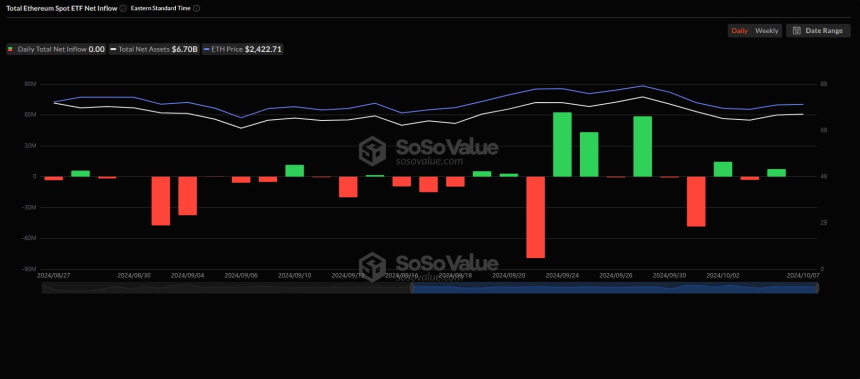 美 이더리움 현물 ETF 시장, 자금 흐름 중단