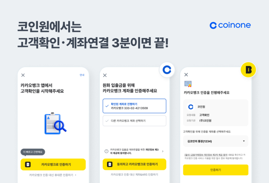  코인원, 카카오뱅크 인증 도입해 인증 프로세스 간소화...