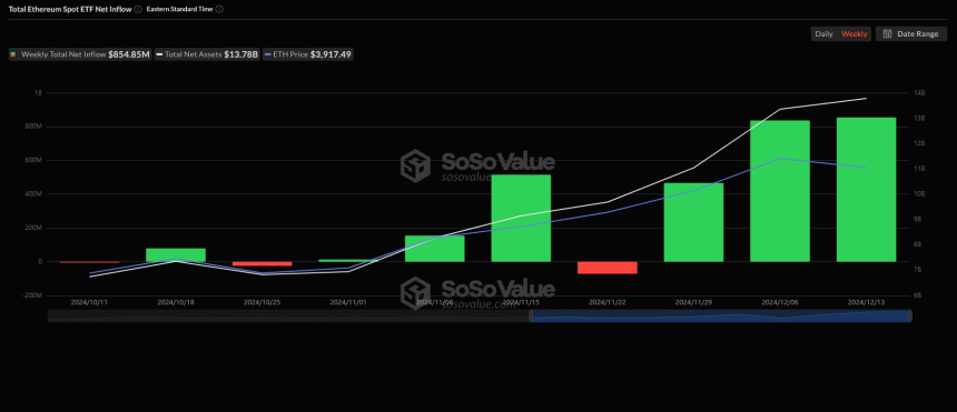美 이더리움 현물 ETF, 주간 순유입 최고 기록 재경신