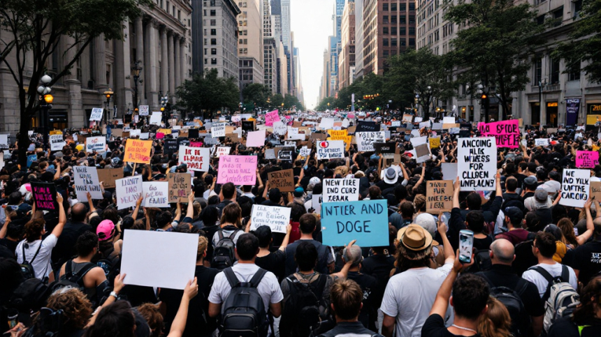  뉴욕서 '머스크 정부 개혁' 반대 시위… 1만 명 거리로 나섰다