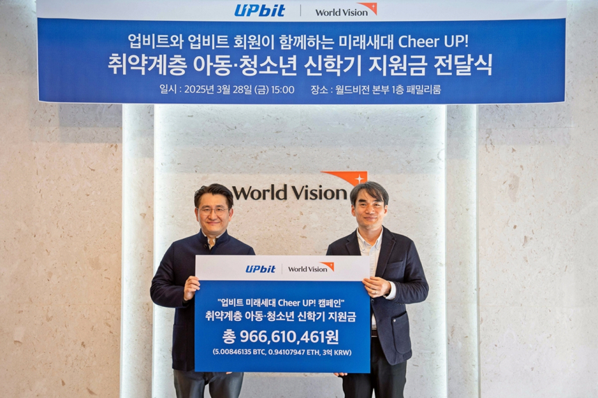  업비트 '미래 세대 Cheer UP!' 캠페인 종료… 취약 가정 아동·청소년에 9억 7000만원 전달