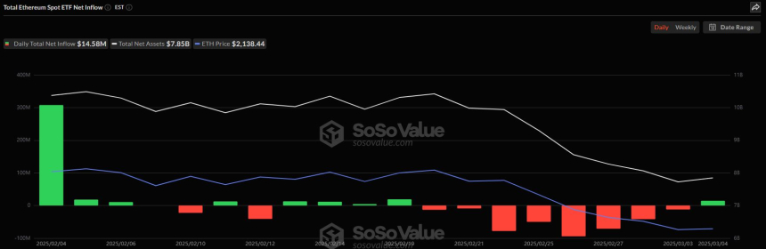 美 이더리움 현물 ETF 시장, 8거래일 만에 얕은 순유입세