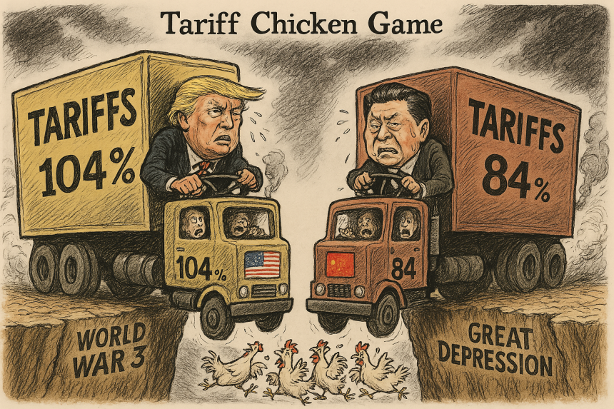  [토큰만평] 관세 '치킨게임'… 세계 경제를 건 치킨게임, 누가 먼저 멈출 것인가