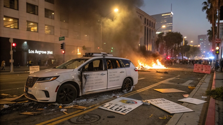  트럼프 이민 단속에 로보택시 불탔다…웨이모, LA·샌프란 운행 중단