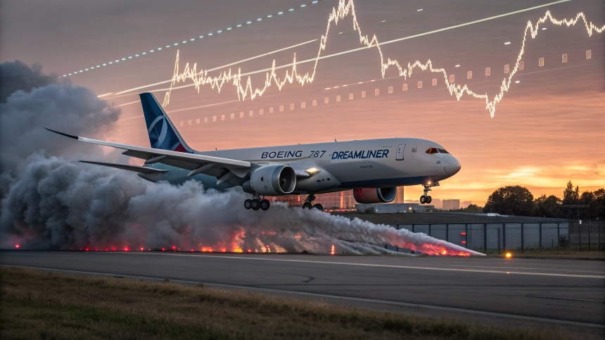  보잉 드림라이너 추락…주가 7% 급락, 업계 충격