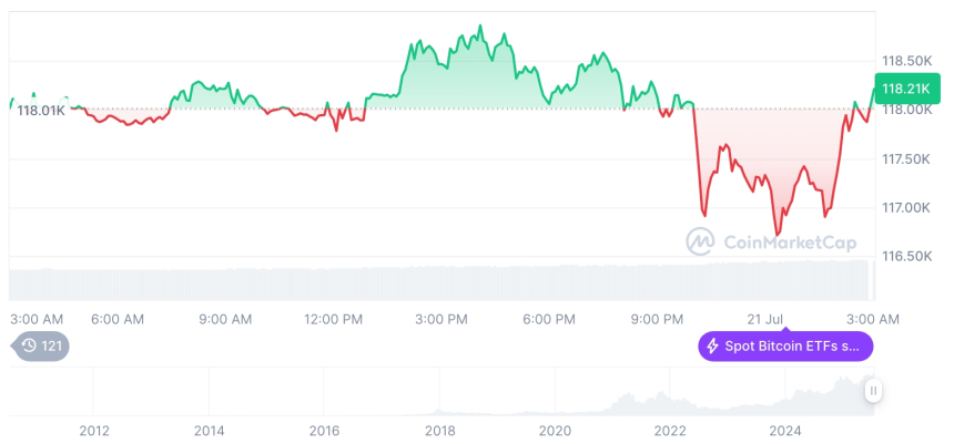  [오후 시세브리핑] 암호화폐 시장 혼조세… 비트코인 11만8221달러, 이더리움 3747달러