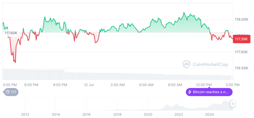  [자정 시세브리핑] 암호화폐 시장 하락세… 비트코인 11만7407달러, 이더리움 2929달러