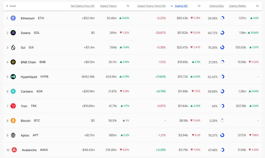  [스테이킹 랭킹] 수이·트론 누적 수익률 급등…BNB 실질 연 보상률 6.57%