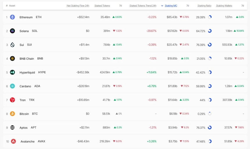 [스테이킹 랭킹] 수이·트론 누적 수익률 급등…BNB 실질 연 보상률 6.57%