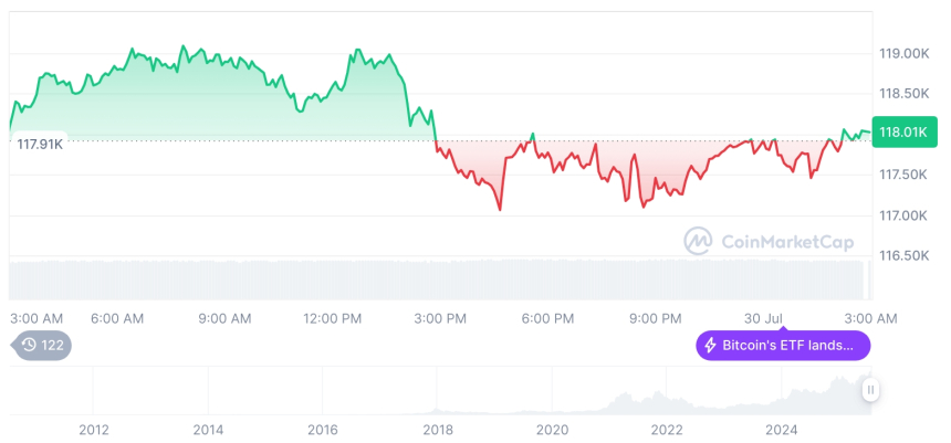  [오후 시세브리핑] 암호화폐 시장 혼조세… 비트코인 11만8014달러, 이더리움 3812달러