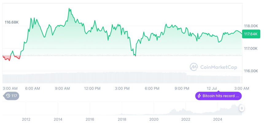  [오후 시세브리핑] 암호화폐 시장 혼조세… 비트코인 117,635달러, 이더리움 2,956달러