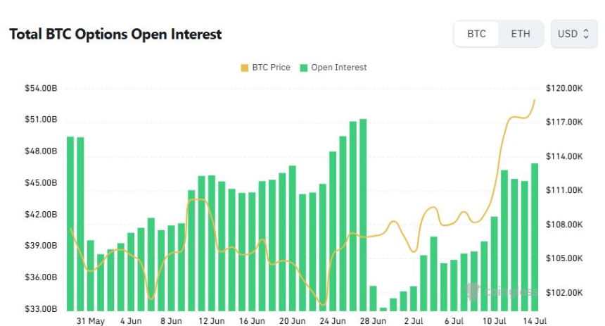 [비트 옵션 데일리] 비트코인 옵션 거래량 77% 급증…미결제약정 470억 달러 육박