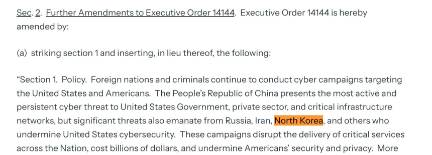  트럼프, 북한을 美 사이버위협국 지정… 가상자산 노린 해킹 주의보